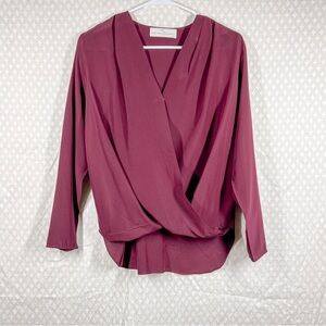 Amanda Uprichard Maroon Silk‎ Long Sleeve Wrap Front Top